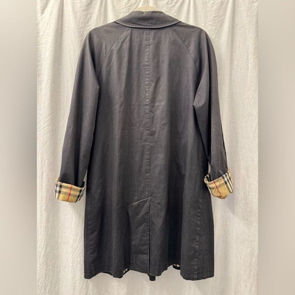 BURBERRY Vintage Classic Black Women's Car Coat Nova Check Size 8R Faded Fabric - Picture 2 of 16